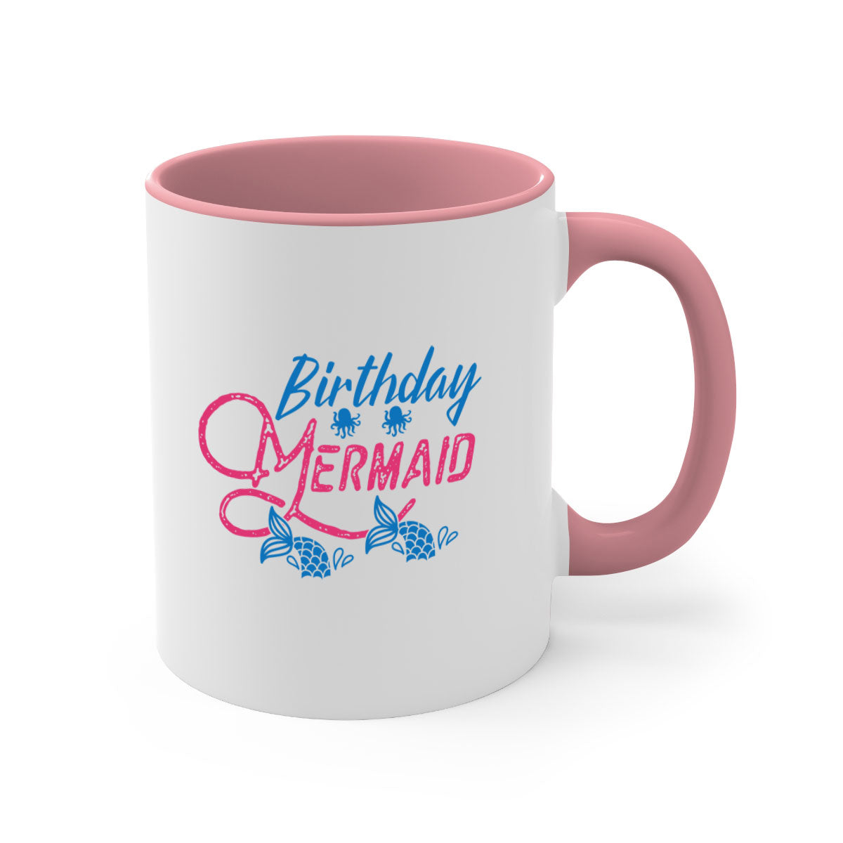 Colorful Birthday Mermaid Mug with glossy finish and C-shaped handle, available in multiple colors and sizes.