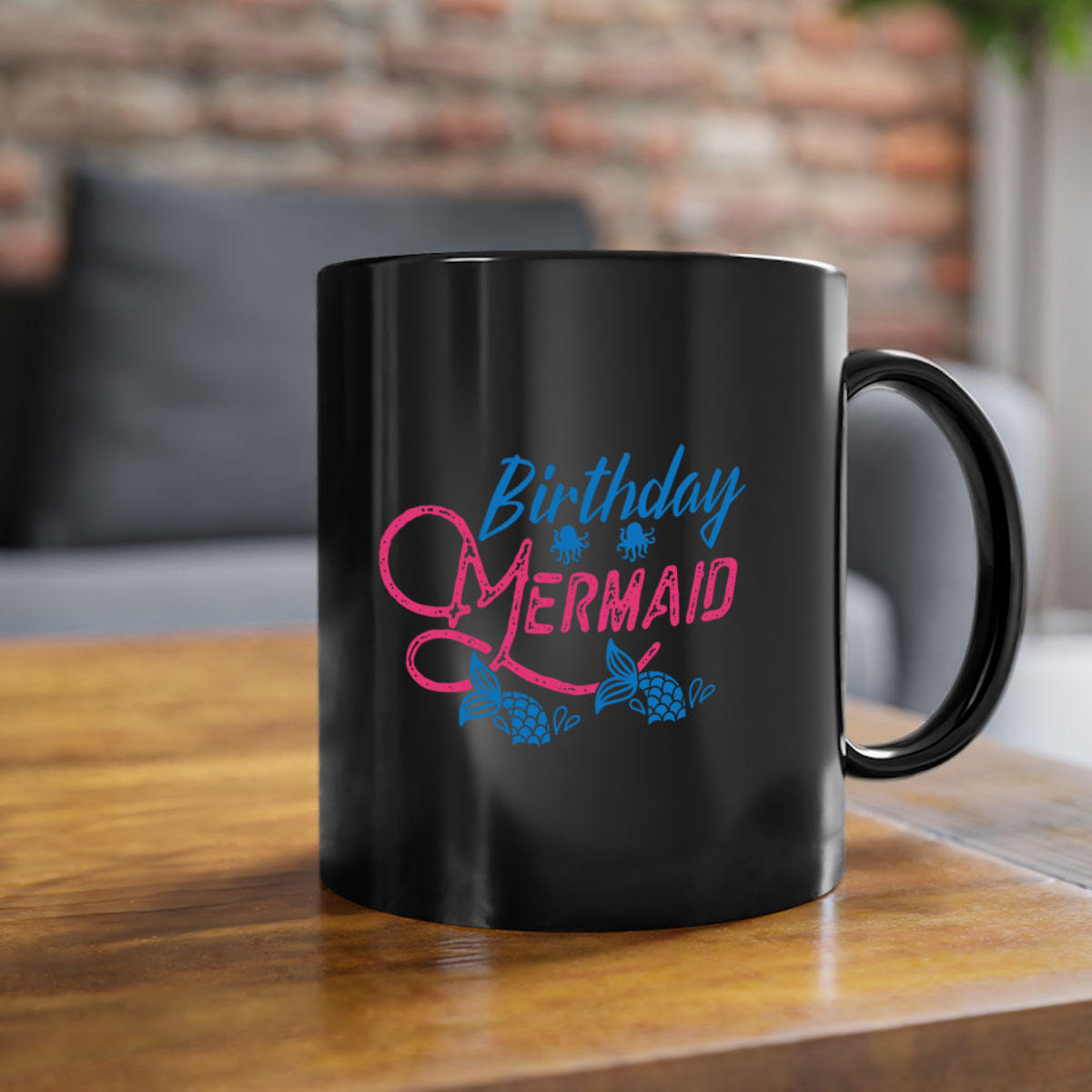 Colorful Birthday Mermaid Mug with glossy finish and C-shaped handle, available in multiple colors and sizes.