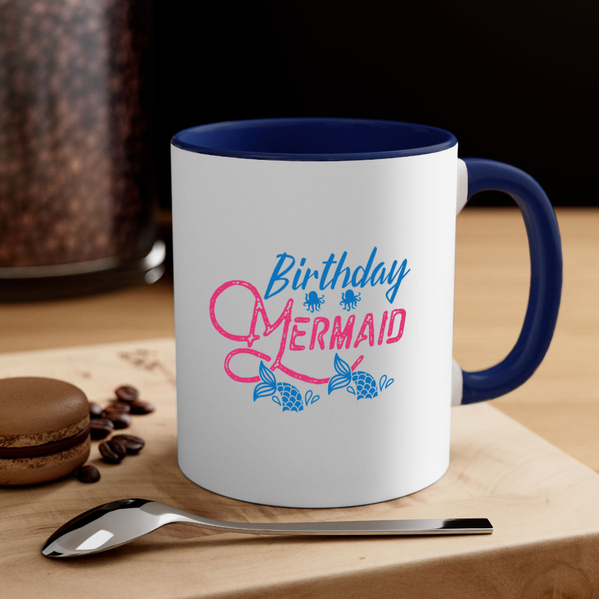 Colorful Birthday Mermaid Mug with glossy finish and C-shaped handle, available in multiple colors and sizes.