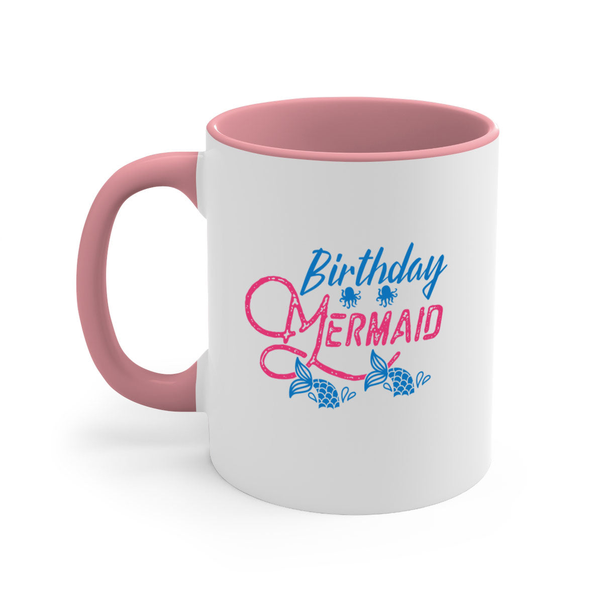 Colorful Birthday Mermaid Mug with glossy finish and C-shaped handle, available in multiple colors and sizes.