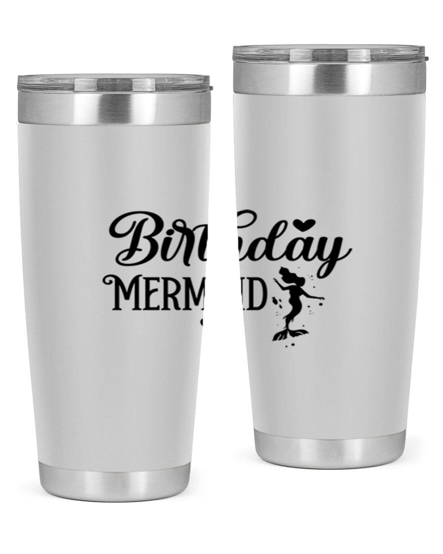 Birthday Mermaid 72# Tumbler featuring vibrant mermaid design, double wall vacuum insulation, and stainless steel construction.