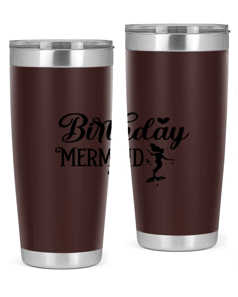 Birthday Mermaid 72# Tumbler featuring vibrant mermaid design, double wall vacuum insulation, and stainless steel construction.