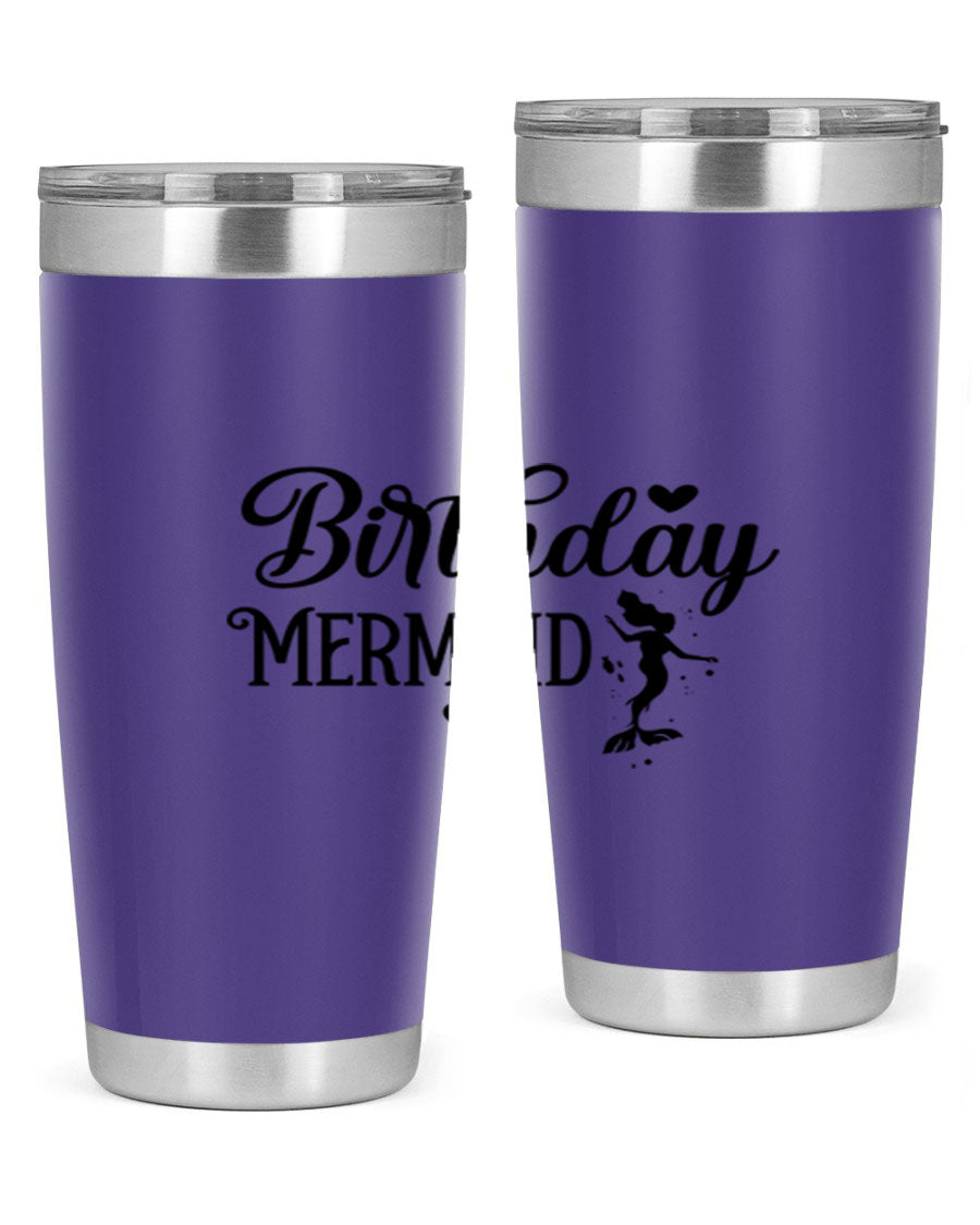 Birthday Mermaid 72# Tumbler featuring vibrant mermaid design, double wall vacuum insulation, and stainless steel construction.