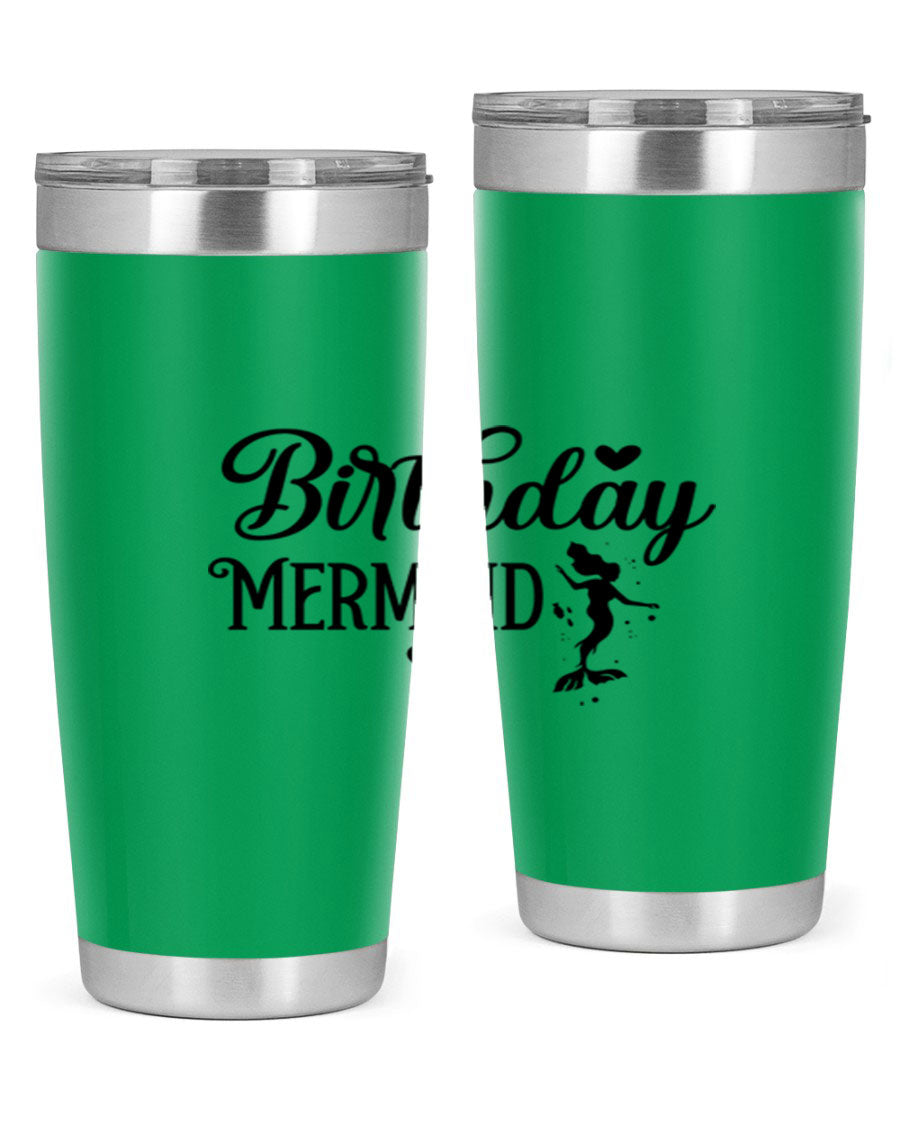 Birthday Mermaid 72# Tumbler featuring vibrant mermaid design, double wall vacuum insulation, and stainless steel construction.