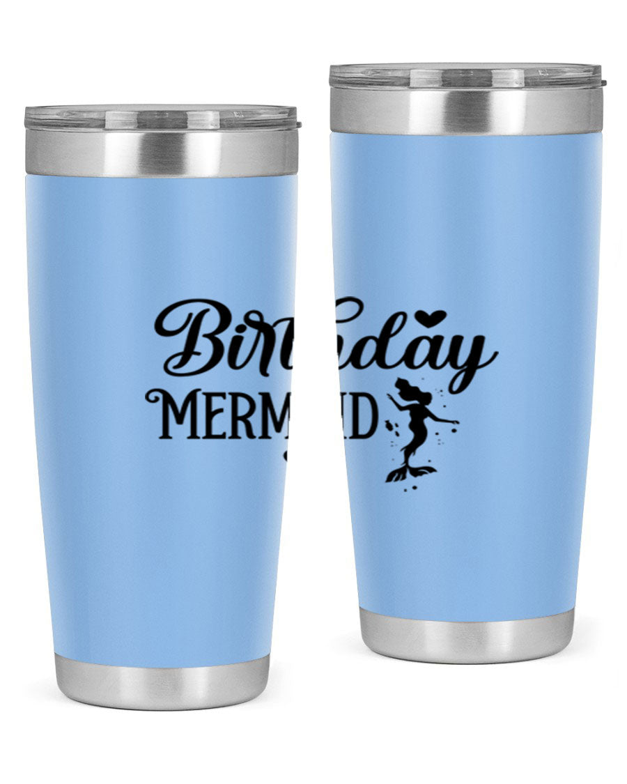 Birthday Mermaid 72# Tumbler featuring vibrant mermaid design, double wall vacuum insulation, and stainless steel construction.