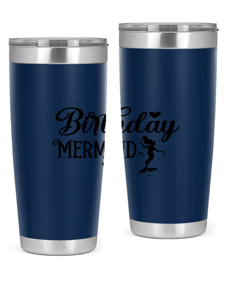 Birthday Mermaid 72# Tumbler featuring vibrant mermaid design, double wall vacuum insulation, and stainless steel construction.