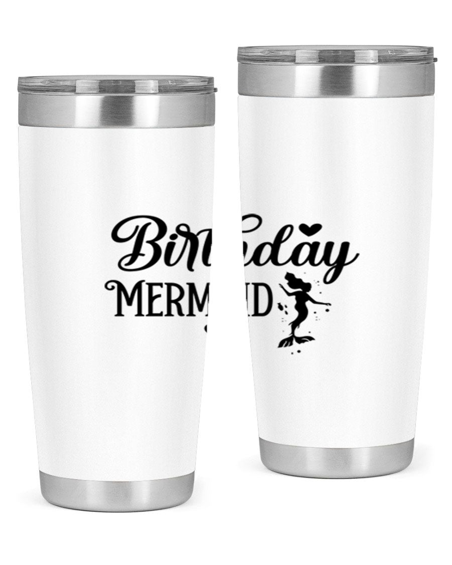 Birthday Mermaid 72# Tumbler featuring vibrant mermaid design, double wall vacuum insulation, and stainless steel construction.