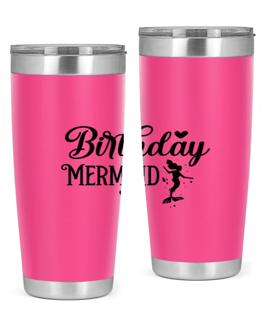 Birthday Mermaid 72# Tumbler featuring vibrant mermaid design, double wall vacuum insulation, and stainless steel construction.