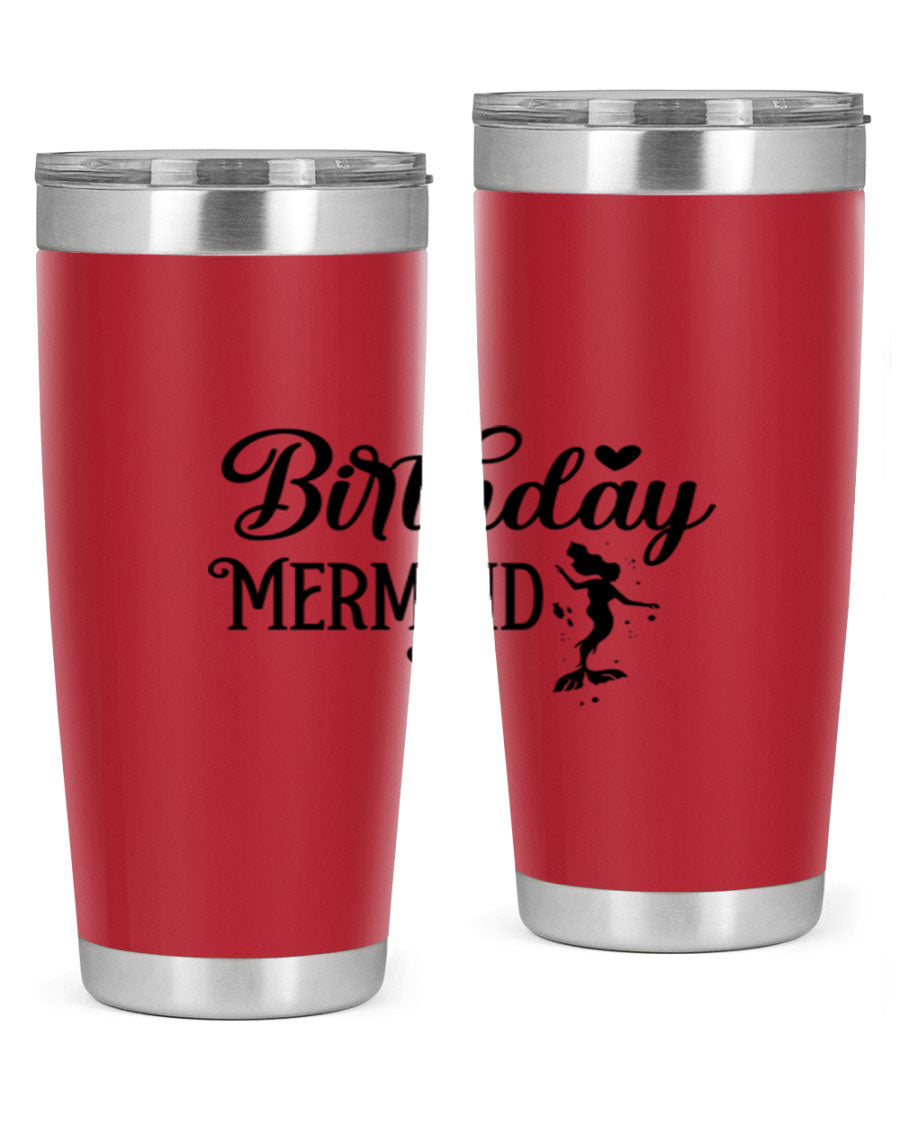 Birthday Mermaid 72# Tumbler featuring vibrant mermaid design, double wall vacuum insulation, and stainless steel construction.