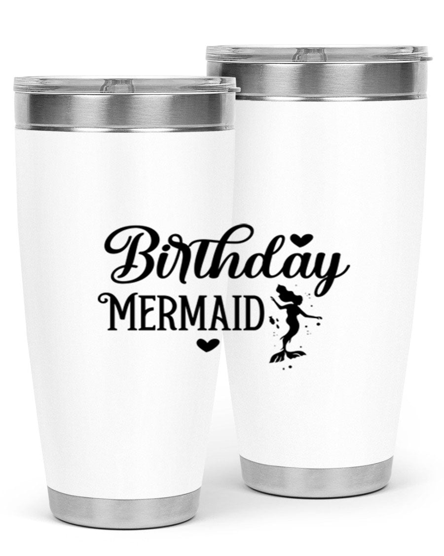 Birthday Mermaid 72# Tumbler featuring vibrant mermaid design, double wall vacuum insulation, and stainless steel construction.