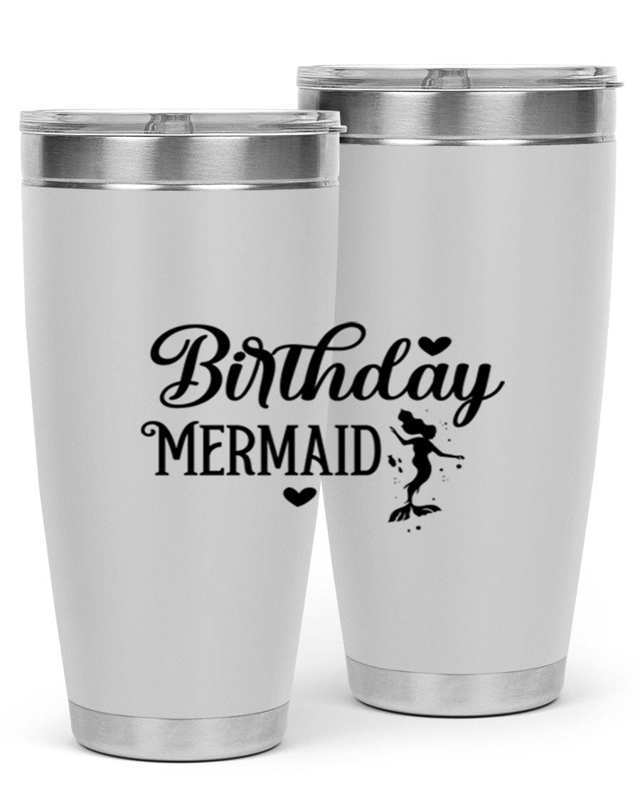 Birthday Mermaid 72# Tumbler featuring vibrant mermaid design, double wall vacuum insulation, and stainless steel construction.