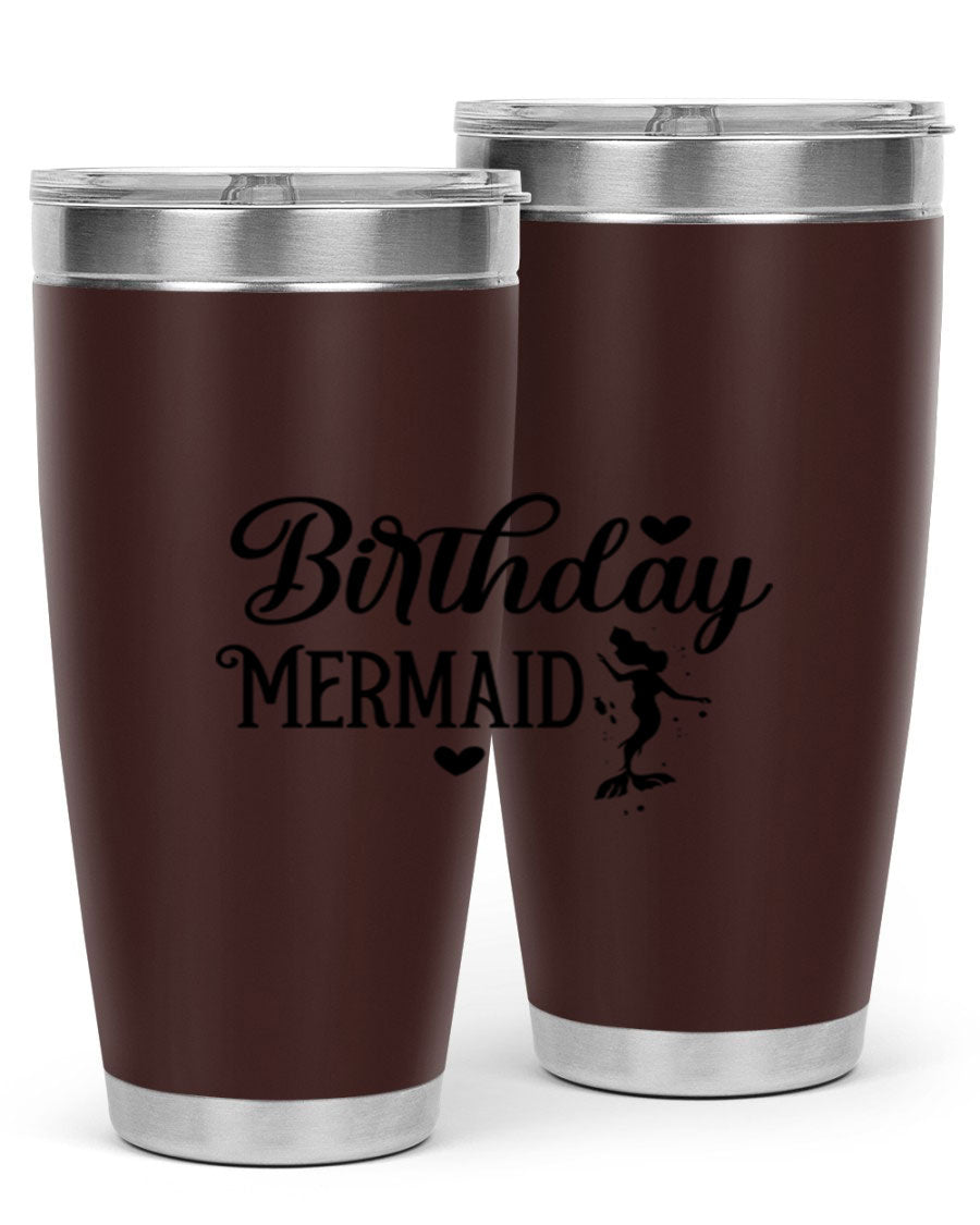 Birthday Mermaid 72# Tumbler featuring vibrant mermaid design, double wall vacuum insulation, and stainless steel construction.