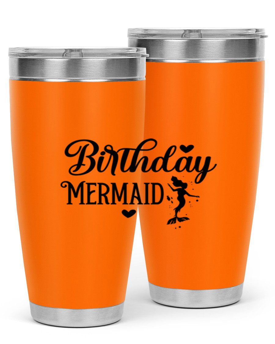 Birthday Mermaid 72# Tumbler featuring vibrant mermaid design, double wall vacuum insulation, and stainless steel construction.