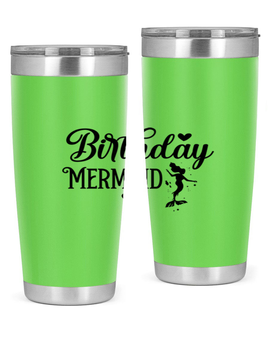 Birthday Mermaid 72# Tumbler featuring vibrant mermaid design, double wall vacuum insulation, and stainless steel construction.