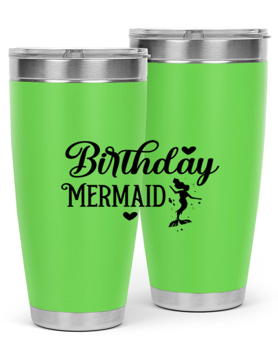 Birthday Mermaid 72# Tumbler featuring vibrant mermaid design, double wall vacuum insulation, and stainless steel construction.