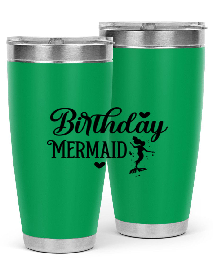 Birthday Mermaid 72# Tumbler featuring vibrant mermaid design, double wall vacuum insulation, and stainless steel construction.