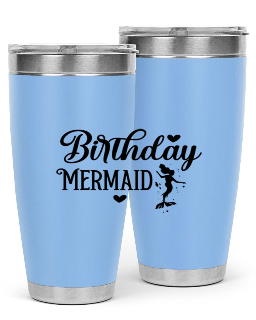 Birthday Mermaid 72# Tumbler featuring vibrant mermaid design, double wall vacuum insulation, and stainless steel construction.