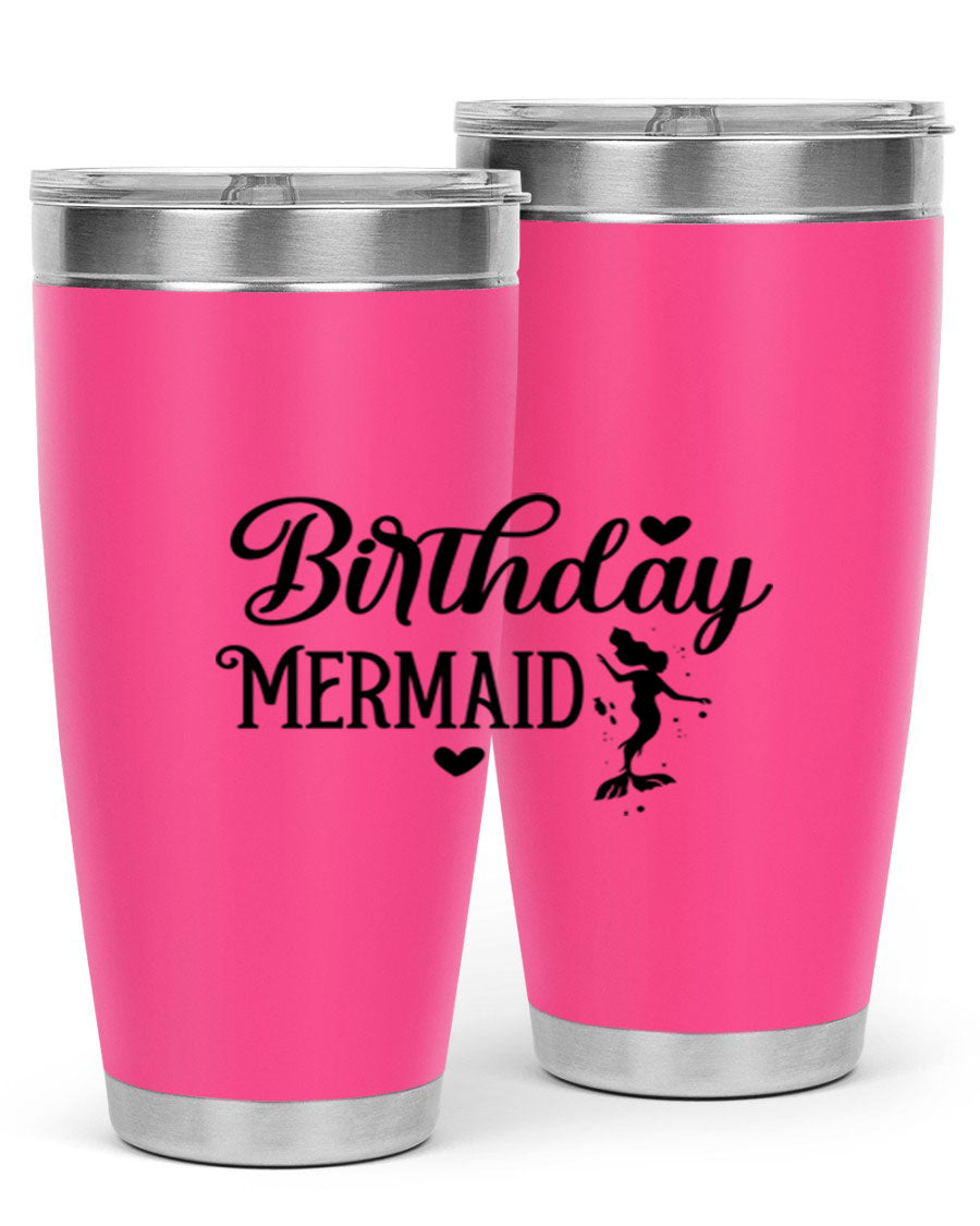 Birthday Mermaid 72# Tumbler featuring vibrant mermaid design, double wall vacuum insulation, and stainless steel construction.