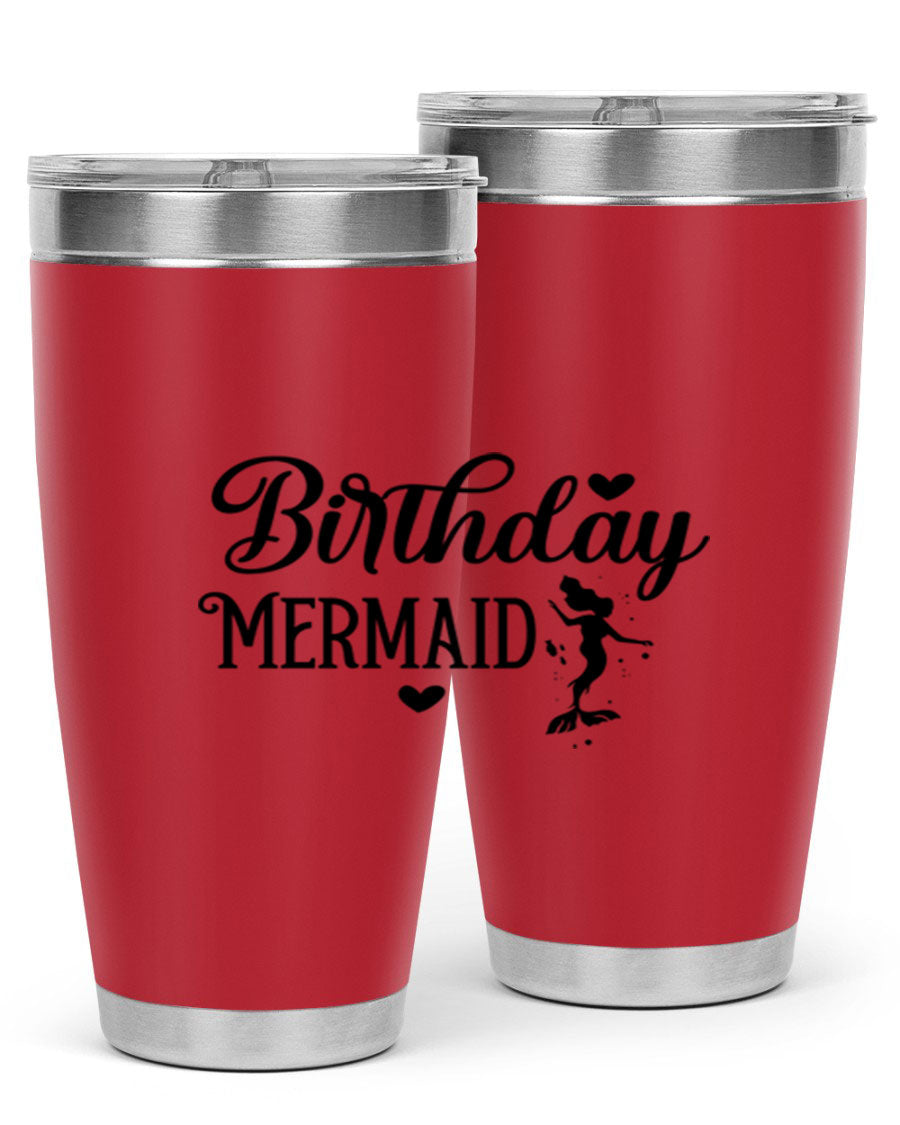 Birthday Mermaid 72# Tumbler featuring vibrant mermaid design, double wall vacuum insulation, and stainless steel construction.