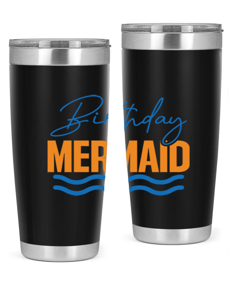 Birthday Mermaid 73# Tumbler featuring vibrant design, double wall vacuum insulation, and stainless steel construction.