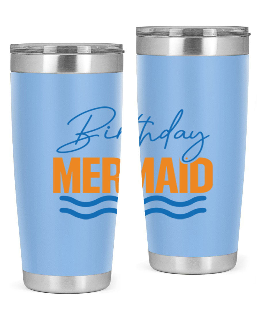 Birthday Mermaid 73# Tumbler featuring vibrant design, double wall vacuum insulation, and stainless steel construction.