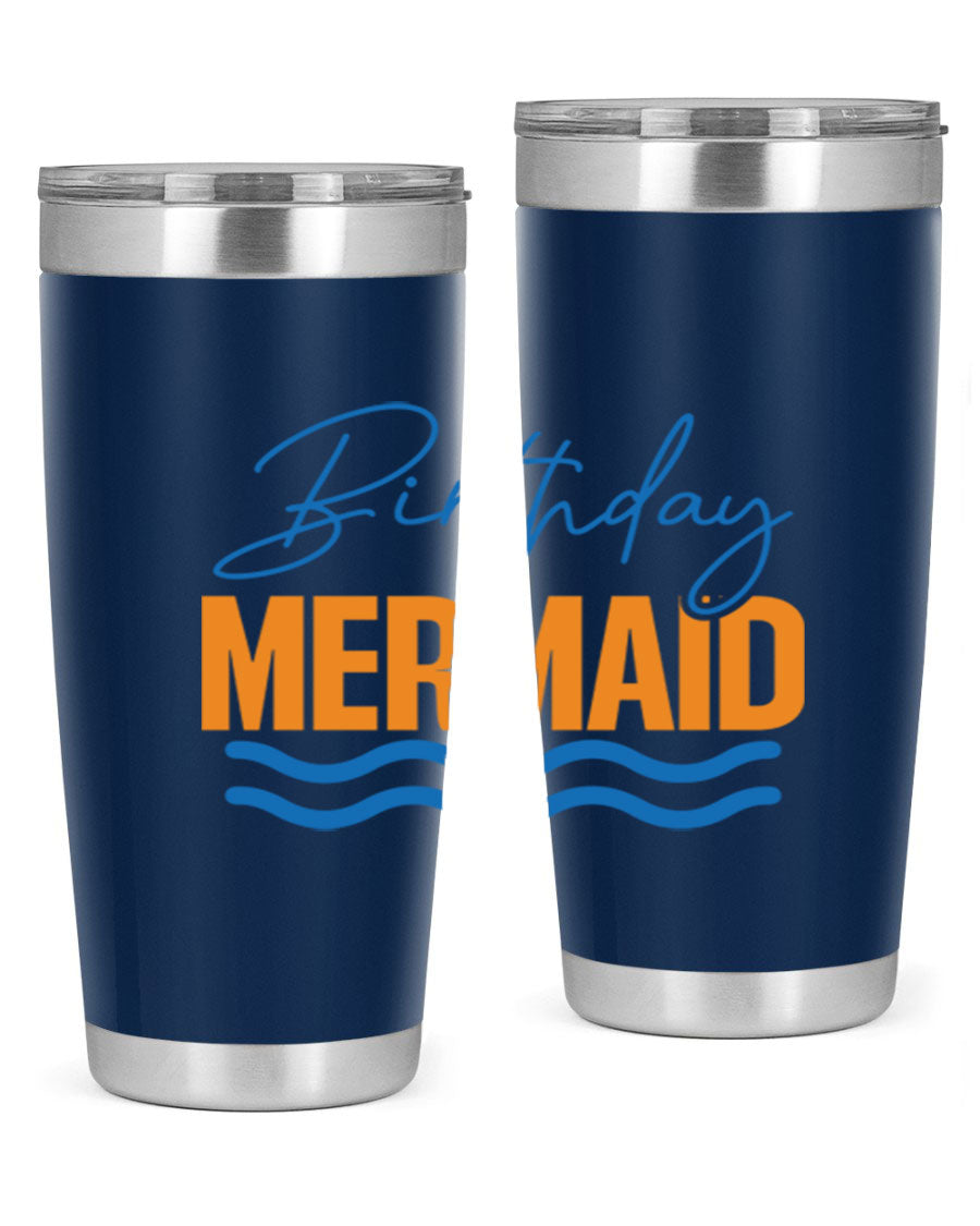 Birthday Mermaid 73# Tumbler featuring vibrant design, double wall vacuum insulation, and stainless steel construction.