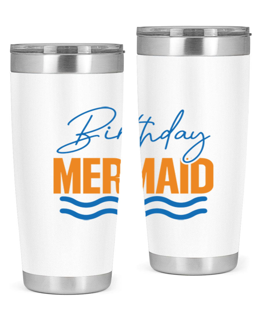 Birthday Mermaid 73# Tumbler featuring vibrant design, double wall vacuum insulation, and stainless steel construction.