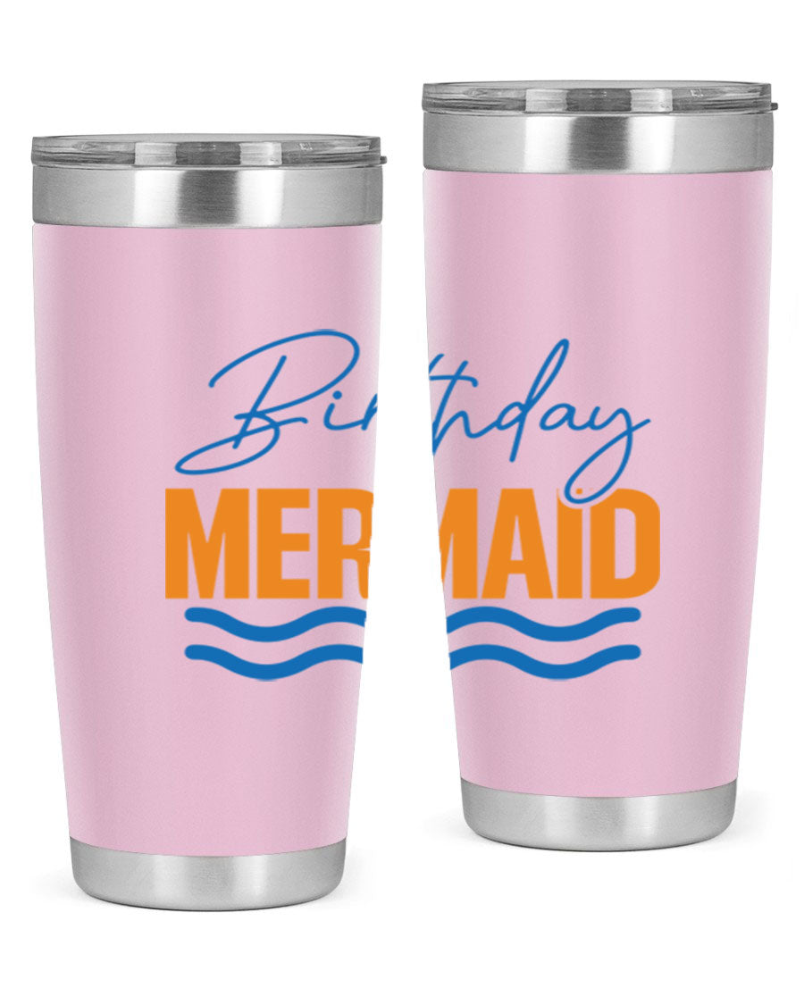 Birthday Mermaid 73# Tumbler featuring vibrant design, double wall vacuum insulation, and stainless steel construction.