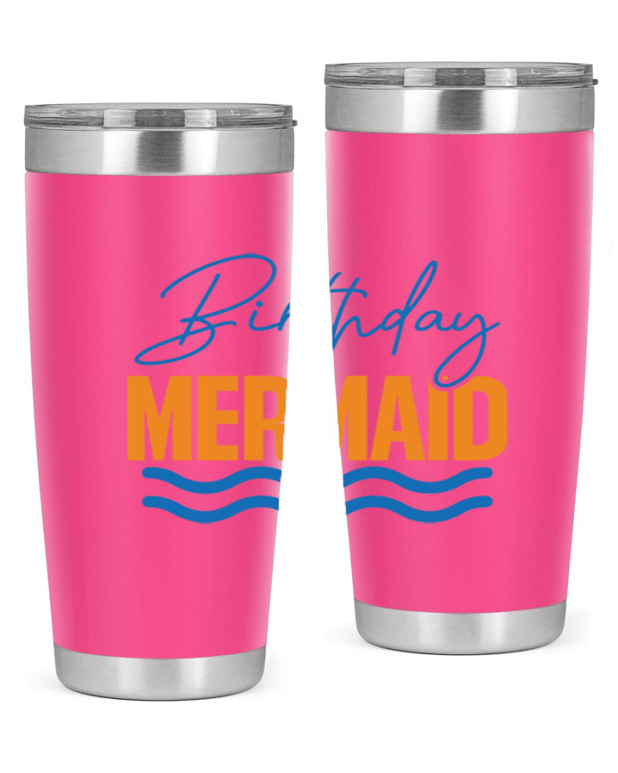 Birthday Mermaid 73# Tumbler featuring vibrant design, double wall vacuum insulation, and stainless steel construction.