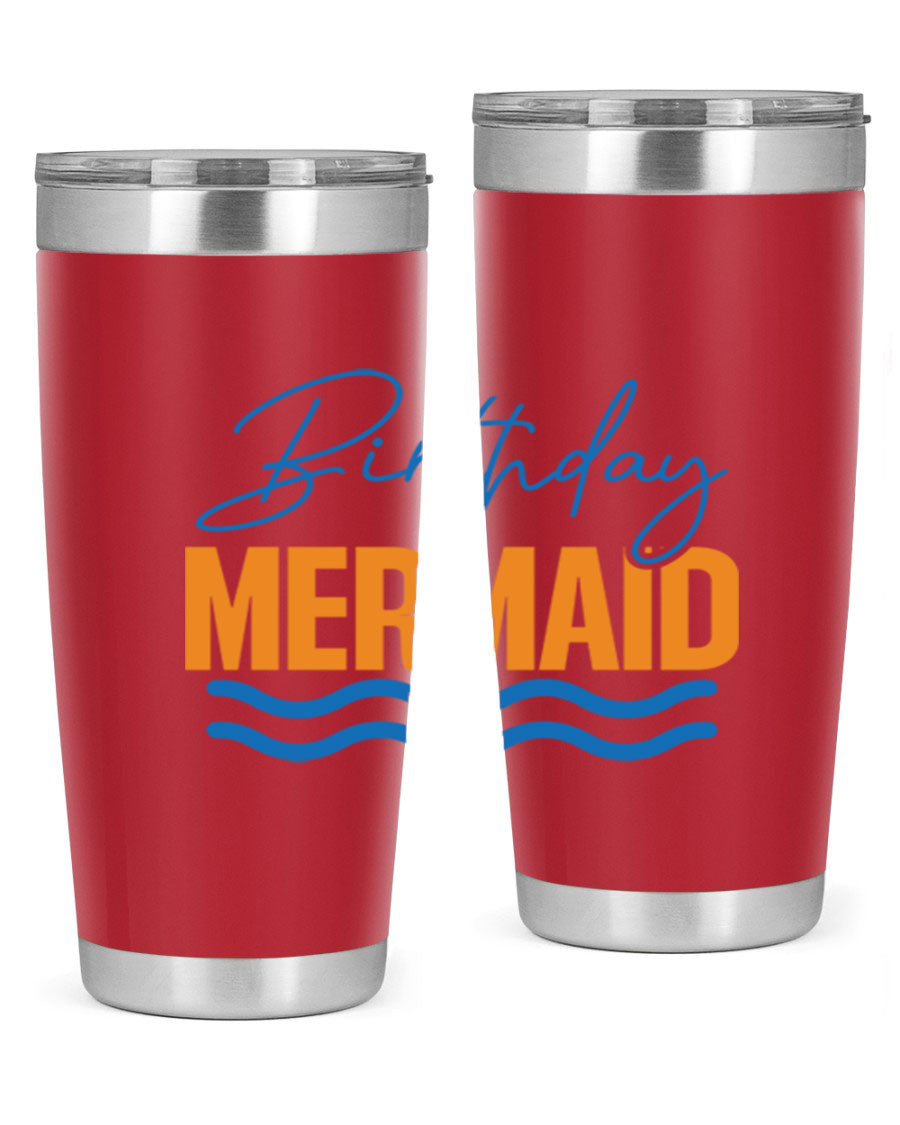 Birthday Mermaid 73# Tumbler featuring vibrant design, double wall vacuum insulation, and stainless steel construction.