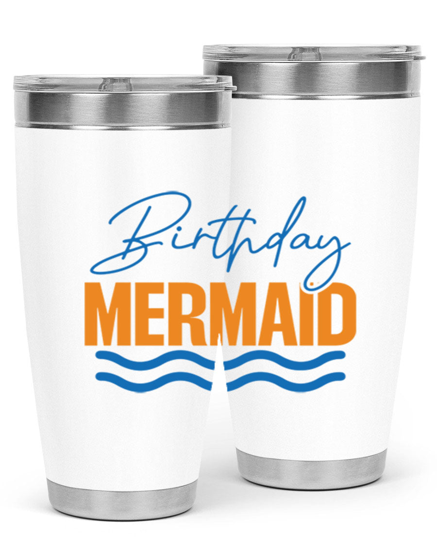 Birthday Mermaid 73# Tumbler featuring vibrant design, double wall vacuum insulation, and stainless steel construction.