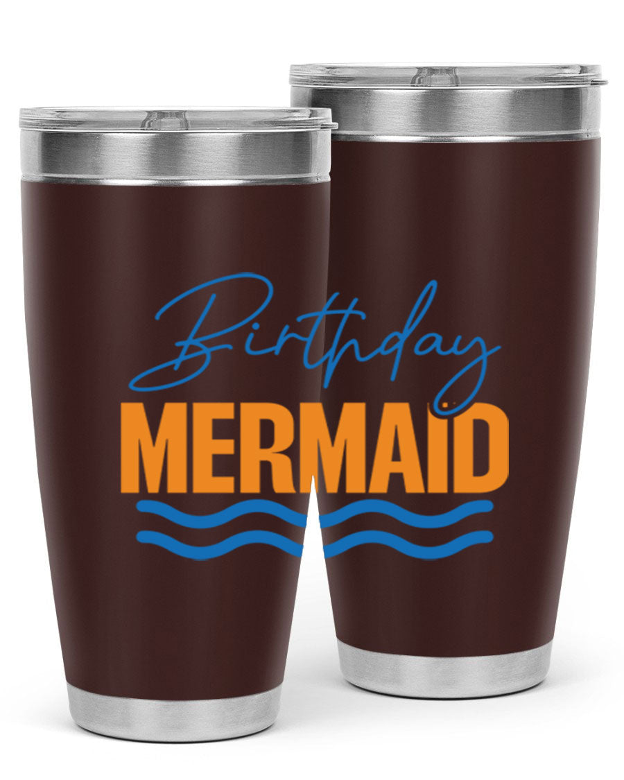 Birthday Mermaid 73# Tumbler featuring vibrant design, double wall vacuum insulation, and stainless steel construction.