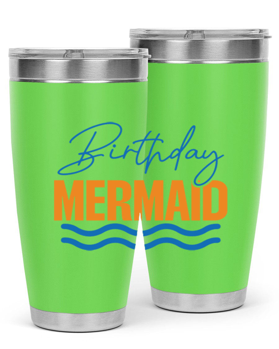 Birthday Mermaid 73# Tumbler featuring vibrant design, double wall vacuum insulation, and stainless steel construction.