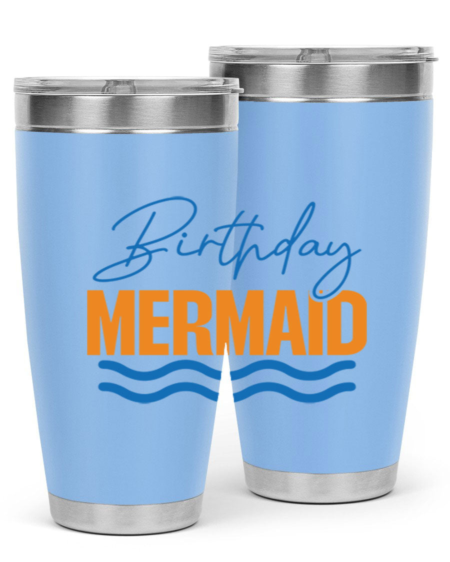 Birthday Mermaid 73# Tumbler featuring vibrant design, double wall vacuum insulation, and stainless steel construction.