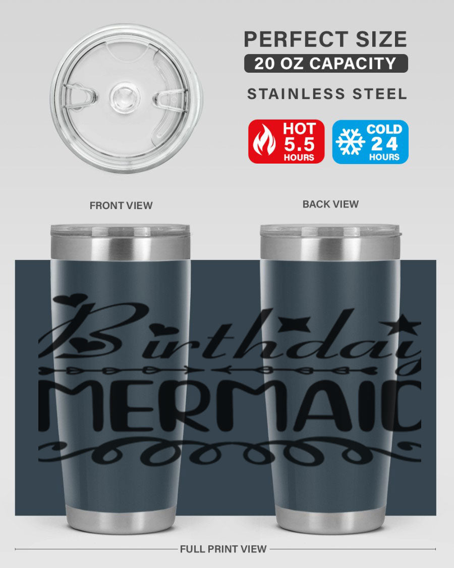 Birthday Mermaid 75# Tumbler, 20oz stainless steel with vibrant mermaid design, perfect for hot and cold beverages.