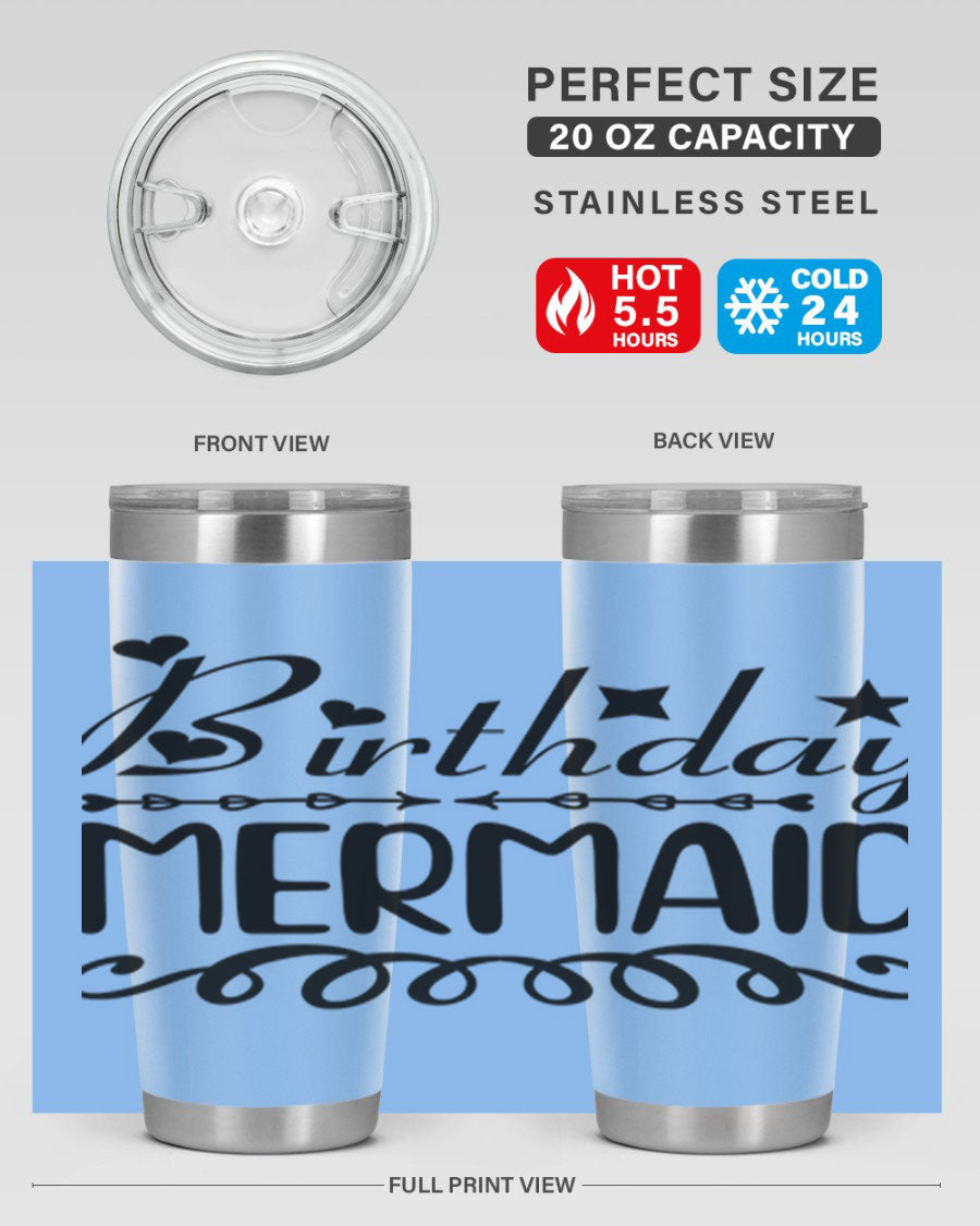 Birthday Mermaid 75# Tumbler, 20oz stainless steel with vibrant mermaid design, perfect for hot and cold beverages.