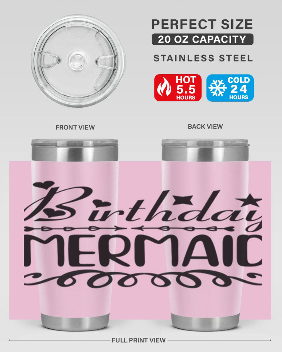 Birthday Mermaid 75# Tumbler, 20oz stainless steel with vibrant mermaid design, perfect for hot and cold beverages.