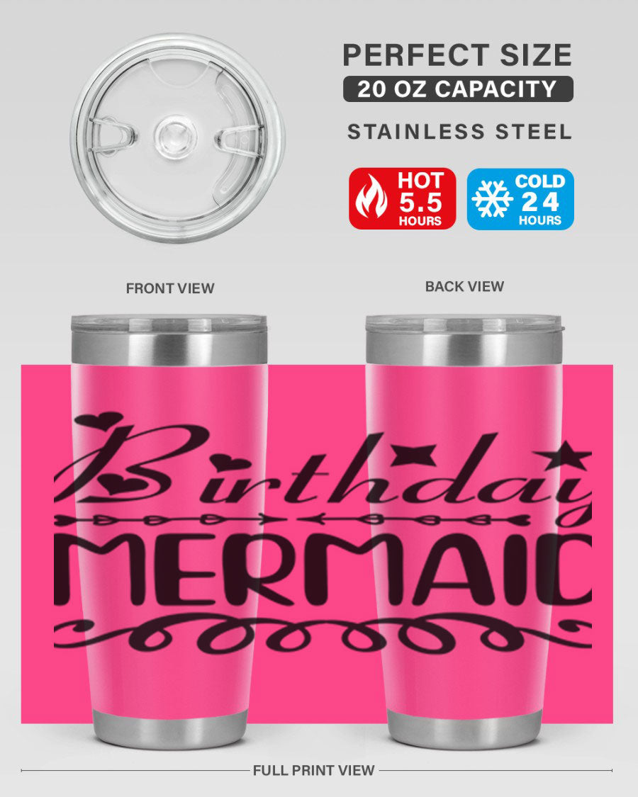 Birthday Mermaid 75# Tumbler, 20oz stainless steel with vibrant mermaid design, perfect for hot and cold beverages.