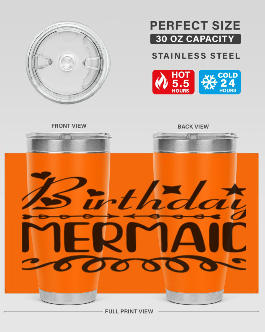 Birthday Mermaid 75# Tumbler, 20oz stainless steel with vibrant mermaid design, perfect for hot and cold beverages.