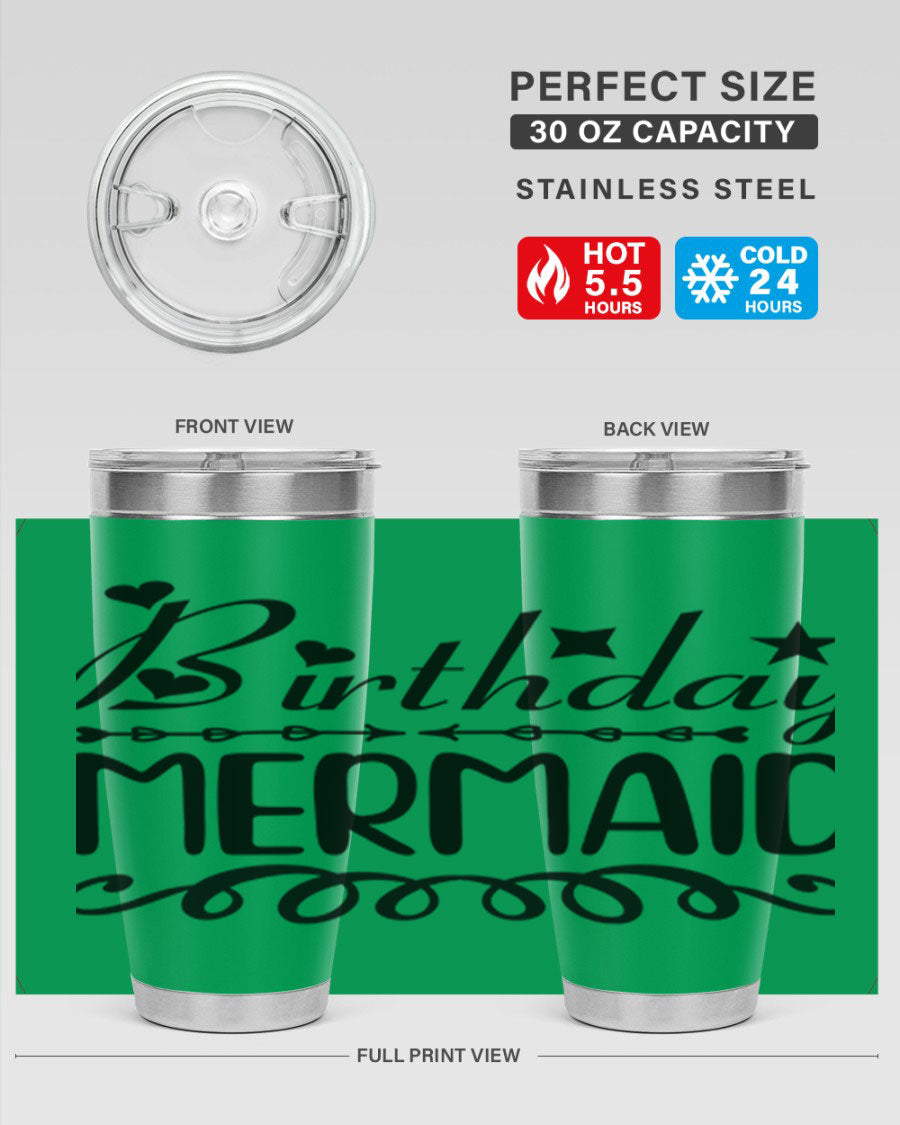 Birthday Mermaid 75# Tumbler, 20oz stainless steel with vibrant mermaid design, perfect for hot and cold beverages.