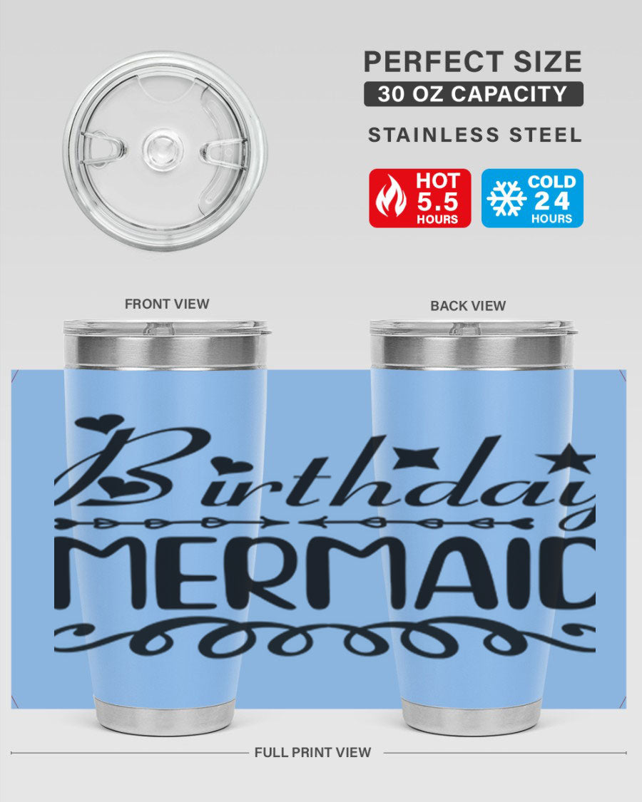 Birthday Mermaid 75# Tumbler, 20oz stainless steel with vibrant mermaid design, perfect for hot and cold beverages.