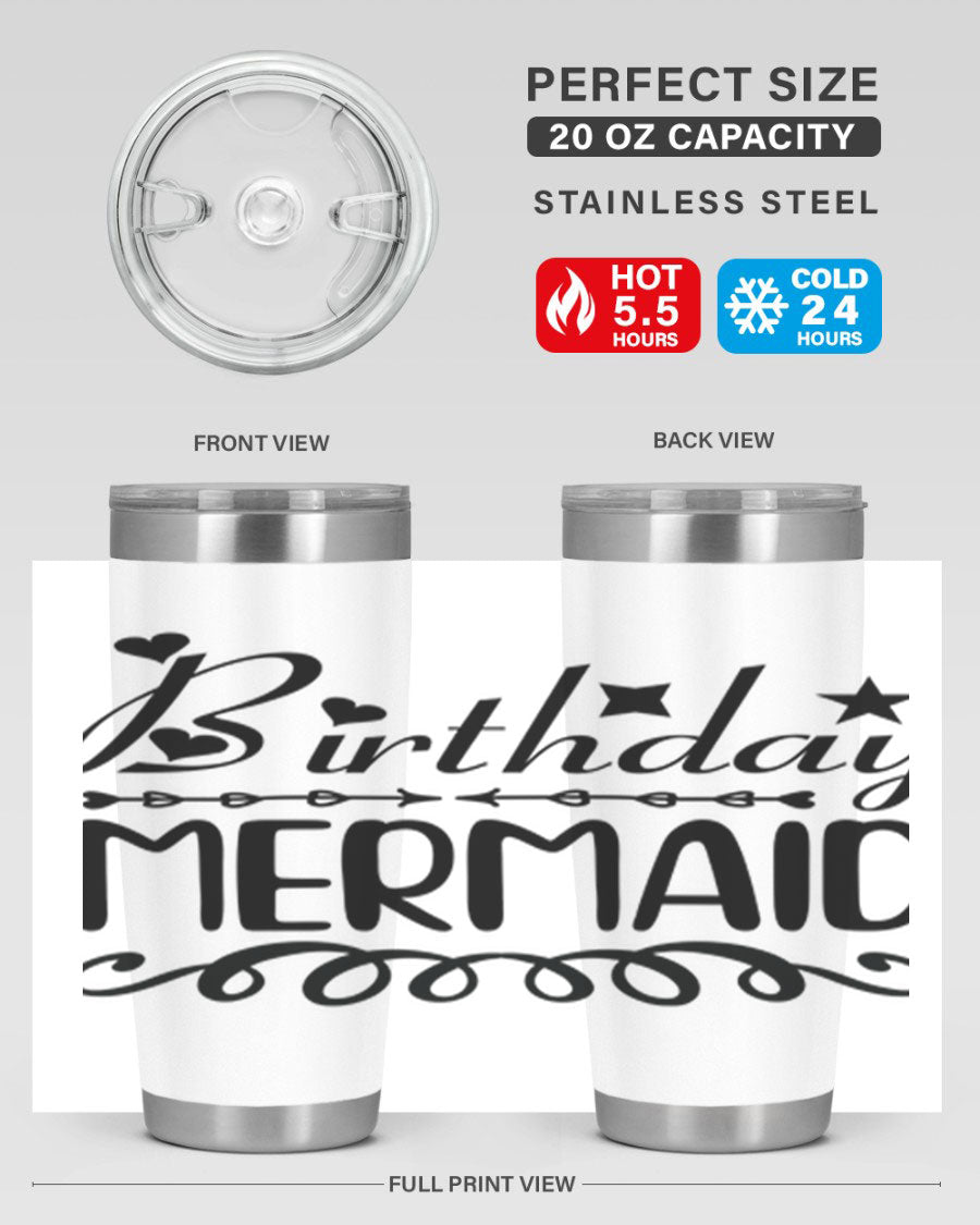 Birthday Mermaid 75# Tumbler, 20oz stainless steel with vibrant mermaid design, perfect for hot and cold beverages.