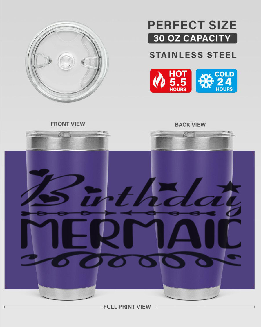 Birthday Mermaid 75# Tumbler, 20oz stainless steel with vibrant mermaid design, perfect for hot and cold beverages.