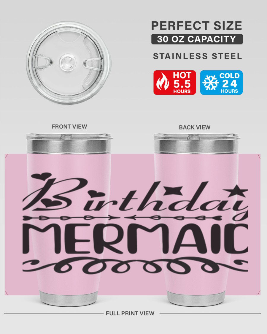 Birthday Mermaid 75# Tumbler, 20oz stainless steel with vibrant mermaid design, perfect for hot and cold beverages.