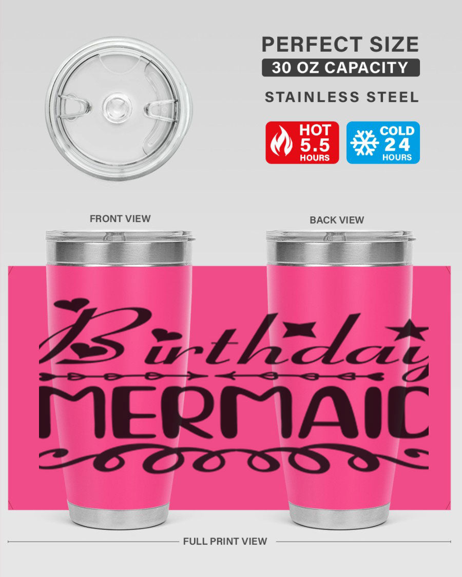 Birthday Mermaid 75# Tumbler, 20oz stainless steel with vibrant mermaid design, perfect for hot and cold beverages.