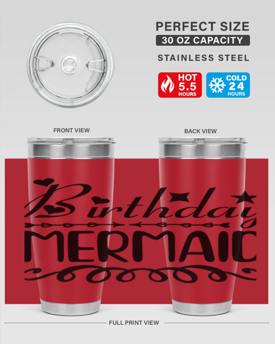 Birthday Mermaid 75# Tumbler, 20oz stainless steel with vibrant mermaid design, perfect for hot and cold beverages.