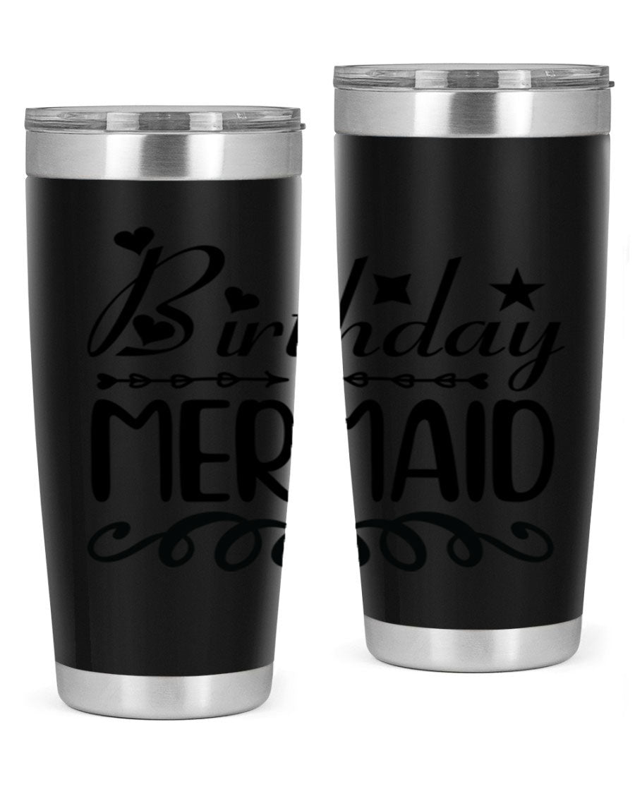 Birthday Mermaid 75# Tumbler, 20oz stainless steel with vibrant mermaid design, perfect for hot and cold beverages.