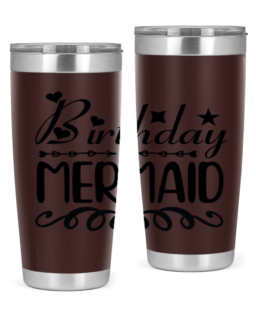 Birthday Mermaid 75# Tumbler, 20oz stainless steel with vibrant mermaid design, perfect for hot and cold beverages.