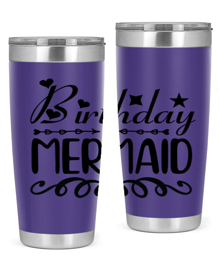 Birthday Mermaid 75# Tumbler, 20oz stainless steel with vibrant mermaid design, perfect for hot and cold beverages.