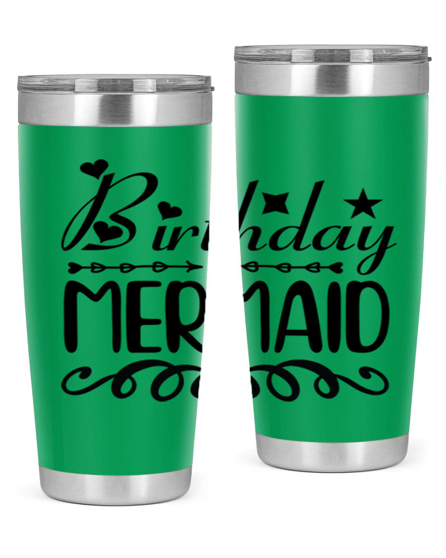 Birthday Mermaid 75# Tumbler, 20oz stainless steel with vibrant mermaid design, perfect for hot and cold beverages.